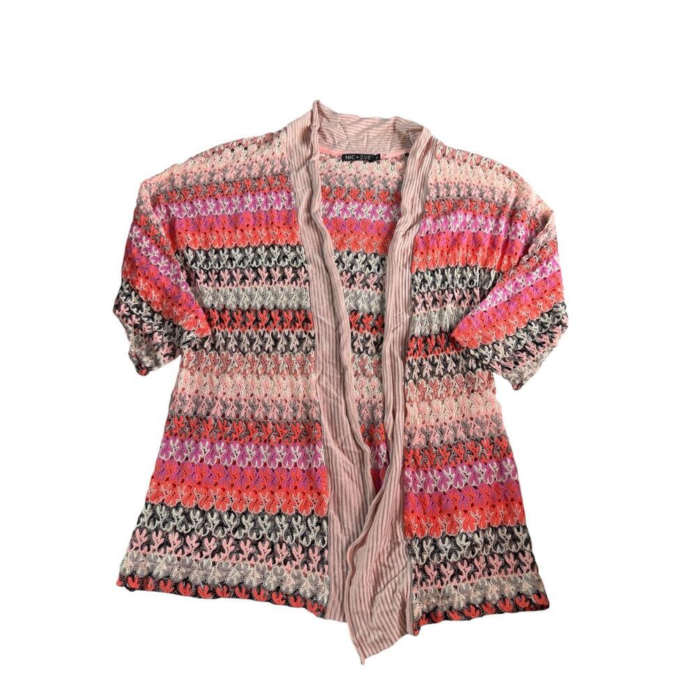 Nic + Zoe Open Knit Cardigan PL Petite Multicolor Boho Lightweight